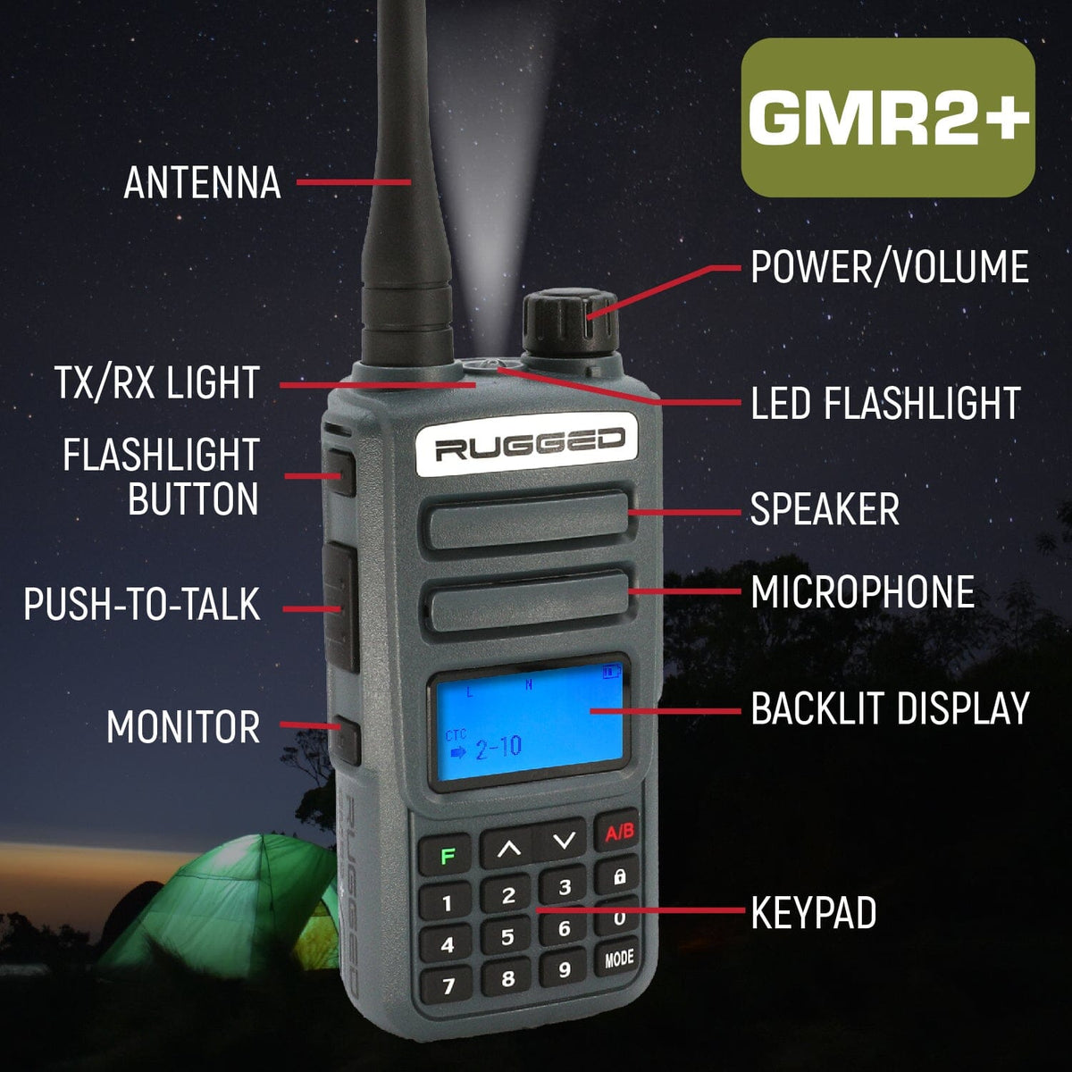 2 PACK Rugged GMR2 PLUS GMRS and FRS Two Way Handheld Radios Grey