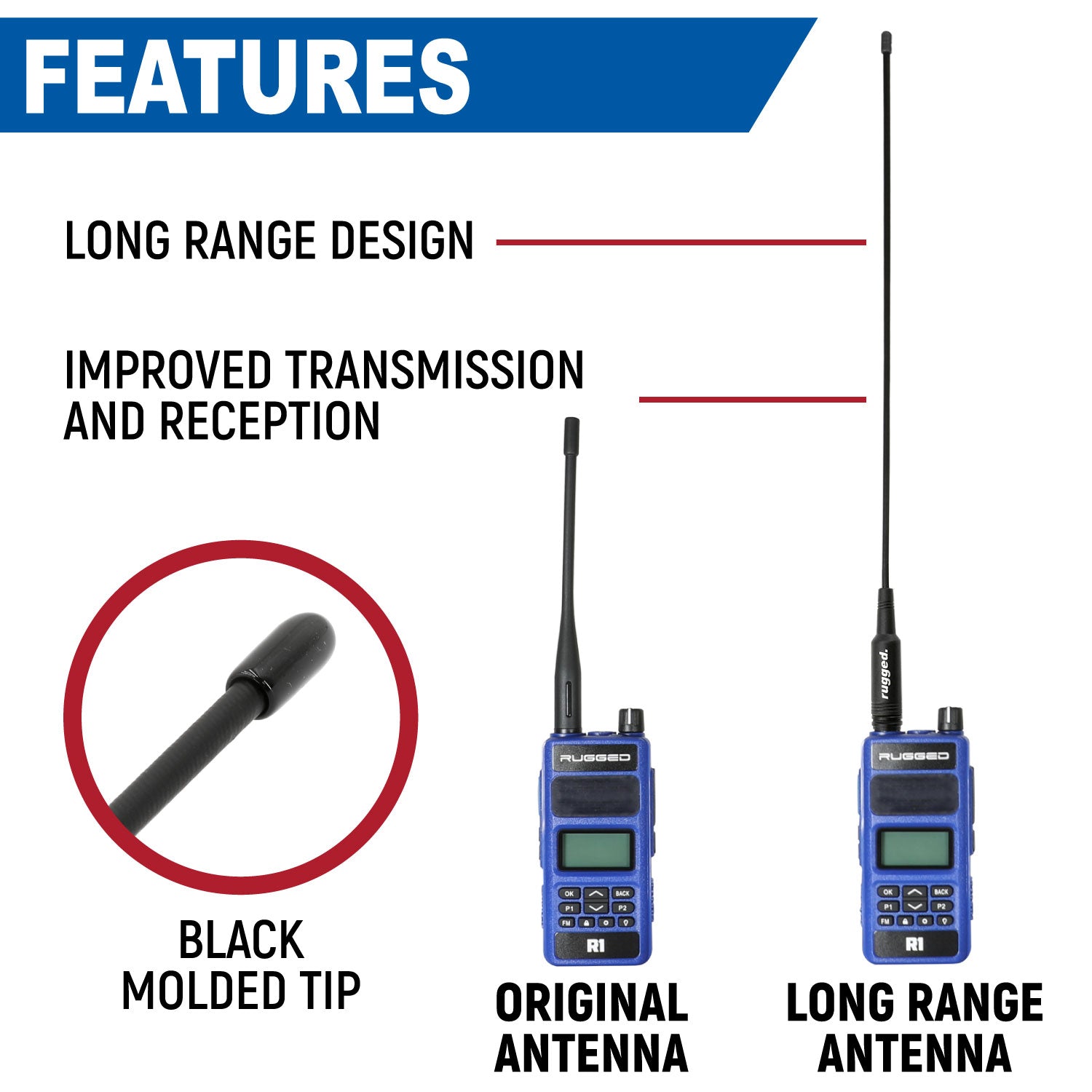 Long Range Antenna for R1 / RDH-X / ABH7 Handheld Radio – Rugged