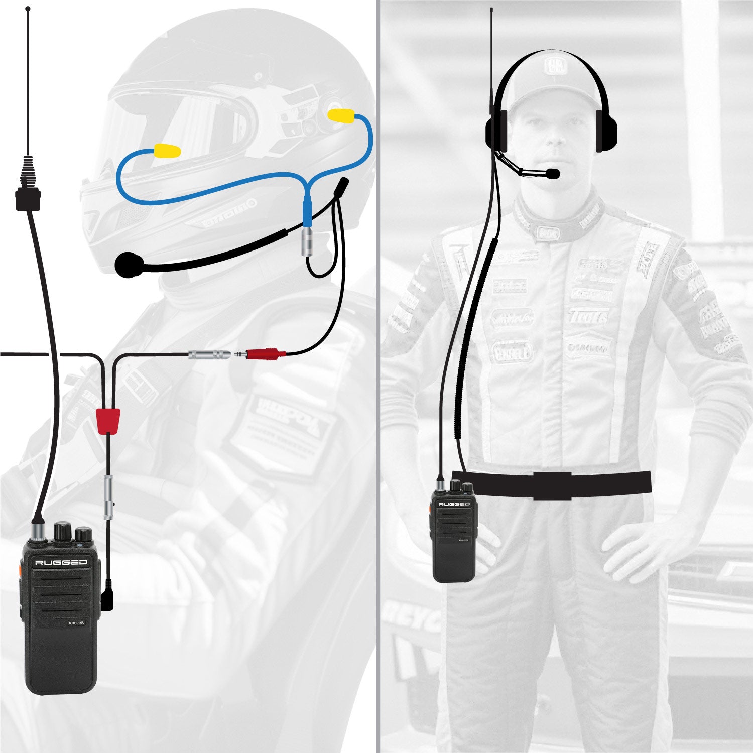 National Rogged 1000 ラジオチューナー NASCAR Driver and Crew Chief Long Track Racing Kit with RDH16