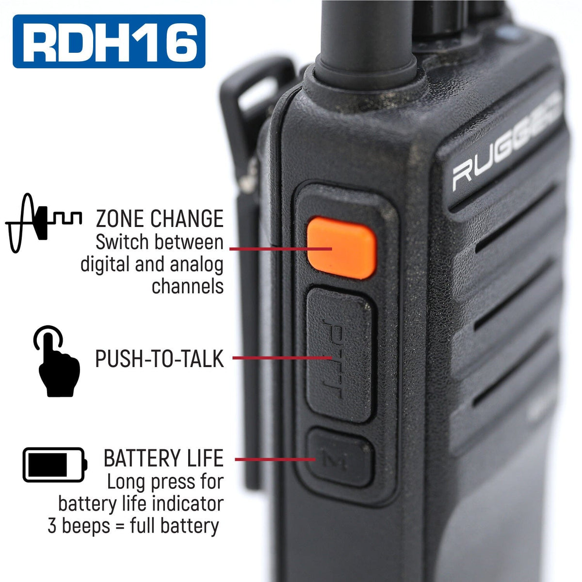 Hey Rugged Digital Rugged RDH16 - Business Band Two Way Handheld Radio - Digital and Anal ...