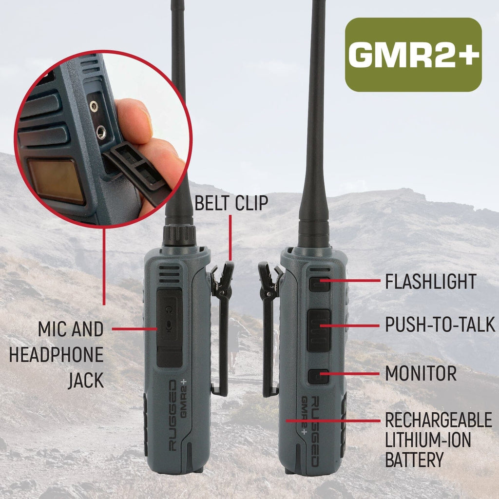 2 PACK - Rugged GMR2 PLUS GMRS and FRS Two Way Handheld Radios - Grey