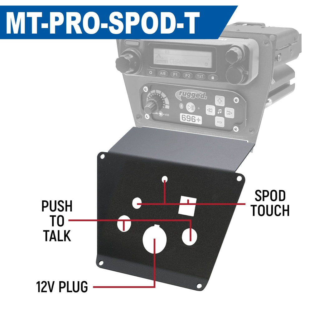 Lower Accessory Panel for Polaris Polaris RZR PRO XP, RZR Turbo R, and RZR PRO R with 2 push-to-talk holes, 12V outlet hole, and  SPod Touch panel hole