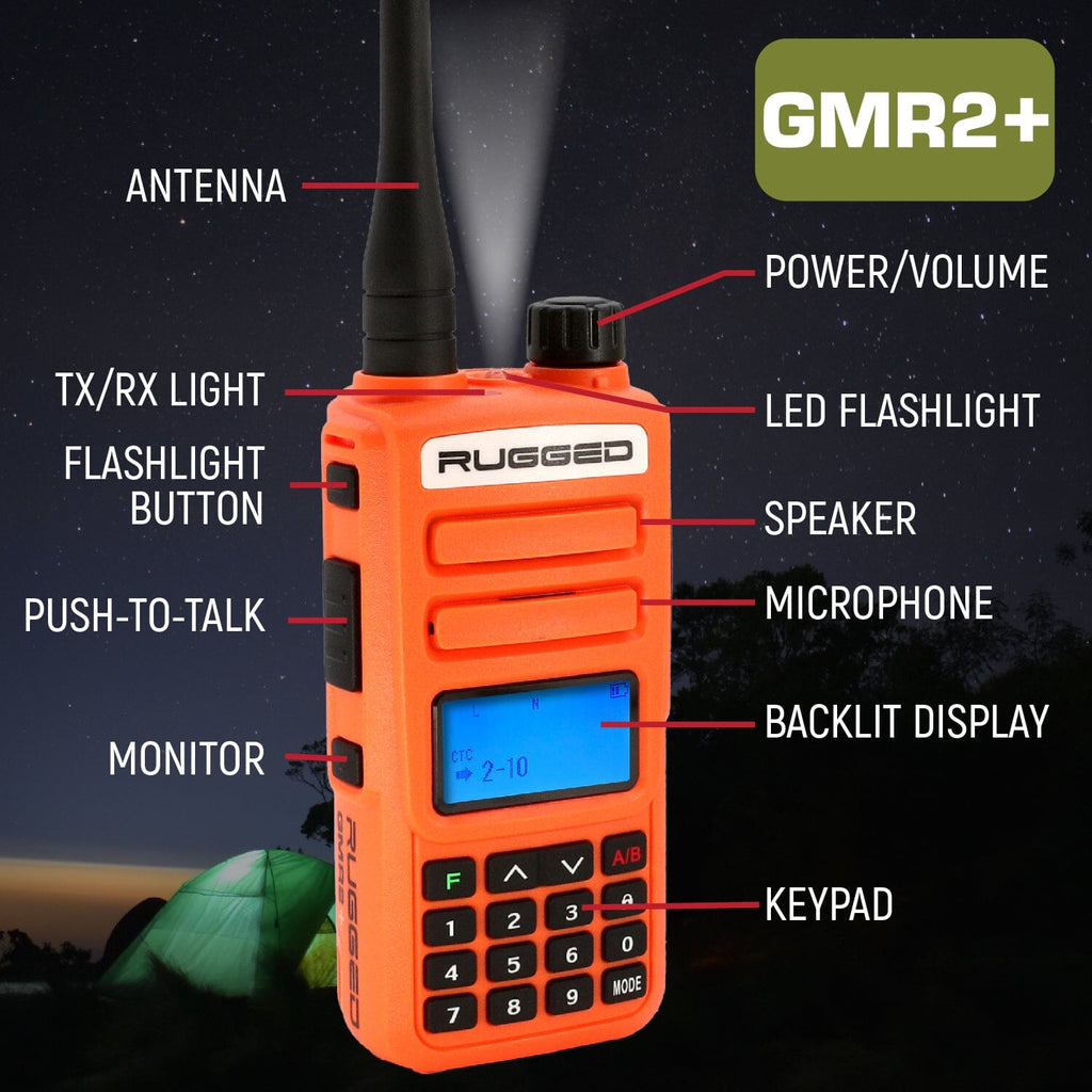 Rugged GMR2 PLUS GMRS and FRS Two Way Handheld Radio - Safety Orange