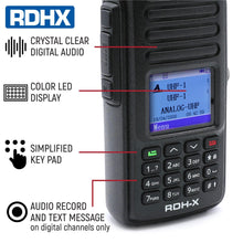 Load image into Gallery viewer, RDHX waterproof handheld with crystal clear audio, color LED display, easy to use keypad, audio record and text messaging