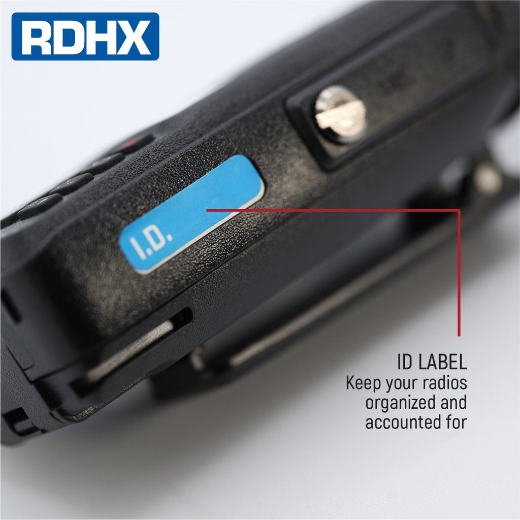 RDHX waterproof handheld radio with ID label to identify and keep track of each radio