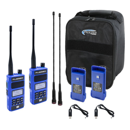 2-Pack R1 VHF and UHF digital and analog 2-way handheld radio with tons of features and optional accessories including long range antennas, XL batteries, hand mics